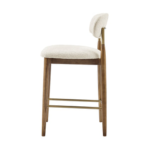 New Pacific Direct Verna Boucle Counter Stool In Palladian Beige – Chic Mid-century Design With Brass-capped Frame Palladian Beige 100% Polyester (Recycled) 3900136-613-npd
