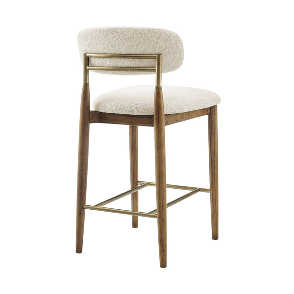 New Pacific Direct Verna Boucle Counter Stool In Palladian Beige – Chic Mid-century Design With Brass-capped Frame Palladian Beige 100% Polyester (Recycled) 3900136-613-npd