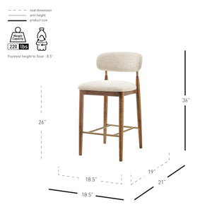 New Pacific Direct Verna Boucle Counter Stool In Palladian Beige – Chic Mid-century Design With Brass-capped Frame Palladian Beige 100% Polyester (Recycled) 3900136-613-npd