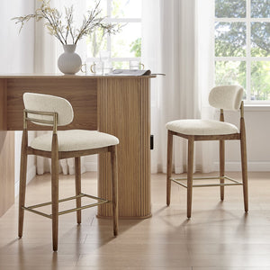 New Pacific Direct Verna Boucle Counter Stool In Palladian Beige – Chic Mid-century Design With Brass-capped Frame Palladian Beige 100% Polyester (Recycled) 3900136-613-npd