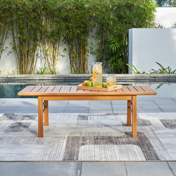 Homeroots 48" Natural Solid Wood Outdoor Coffee Table  Wood 390014