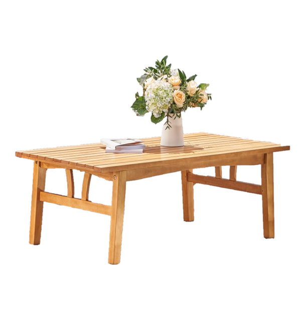 Homeroots 48" Golden Brown Solid Wood Outdoor Coffee Table  Wood 390015