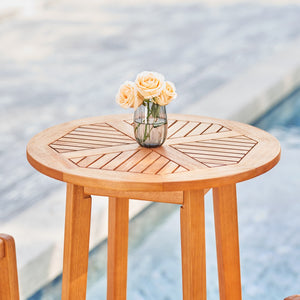 Homeroots 24" Natural Rounded Solid Wood Outdoor Bar Table  Wood 390021