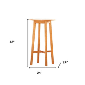 Homeroots 24" Natural Rounded Solid Wood Outdoor Bar Table  Wood 390021