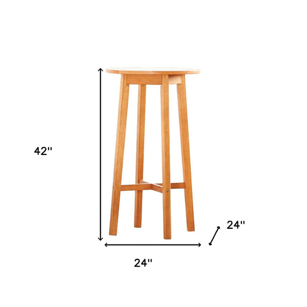 Homeroots 24" Natural Rounded Solid Wood Outdoor Bar Table  Wood 390021