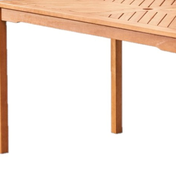 Homeroots 59" Natural Eucalyptus Slat Wood Straight Outdoor Dining Table With Umbrella Hole  Wood 390029