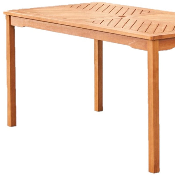 Homeroots 59" Natural Eucalyptus Slat Wood Straight Outdoor Dining Table With Umbrella Hole  Wood 390029