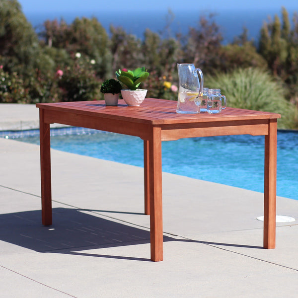 Homeroots 59" Brown Solid Wood Outdoor Dining Table With Umbrella Hole  Wood 390033