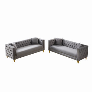 English Elm Chesterfield Velvet Sofa - Luxurious 3-Seat Deep Tufted Couch With Nailhead Trim For Modern Spaces W3373S00033