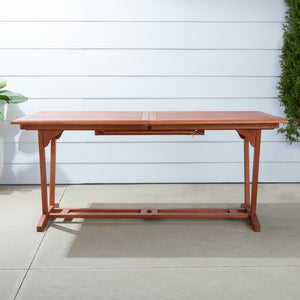 Homeroots 91" Brown Solid Wood Extendable Outdoor Dining Table With Umbrella Hole  Wood 390042