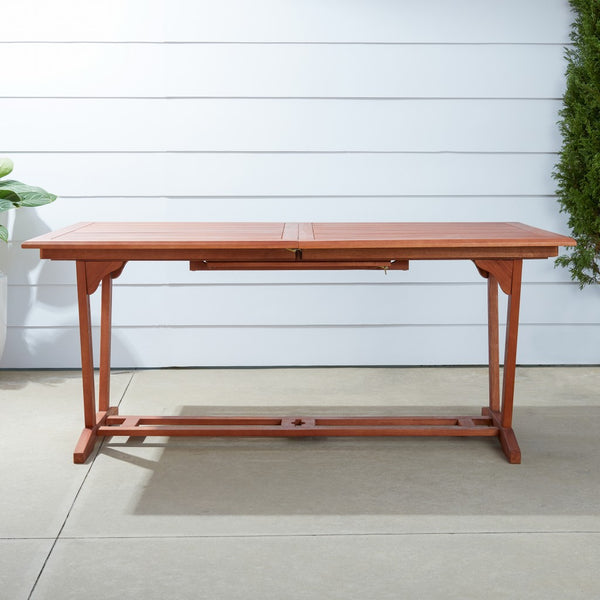 Homeroots 91" Brown Solid Wood Extendable Outdoor Dining Table With Umbrella Hole  Wood 390042