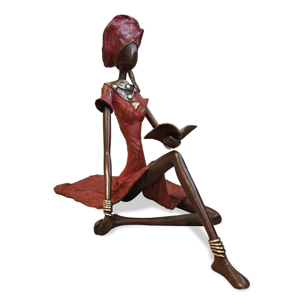 Homeroots Vintage Bronze Seated West African Woman Reading Sculpture  Manufactured Wood 390054