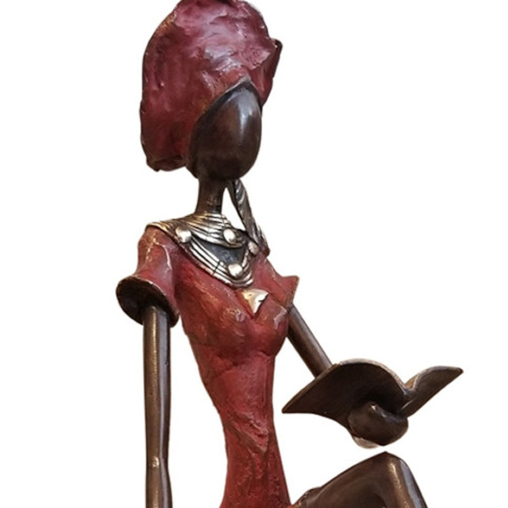 HomeRoots Vintage Bronze Woman Reading Sculpture – Empowering West African Art Piece for Home or Office Decor 390054