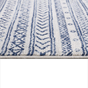 HomeRoots 20' Navy Blue Abstract Runner Rug - Handcrafted Turkish Design for Hallways & Entryways, Soft & Durable 2' x 20' 390063
