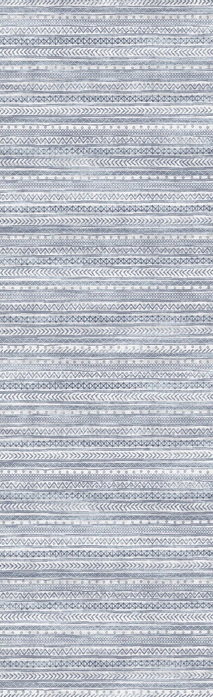 HomeRoots 20' Navy Blue Abstract Runner Rug - Handcrafted Turkish Design for Hallways & Entryways, Soft & Durable 2' x 20' 390063
