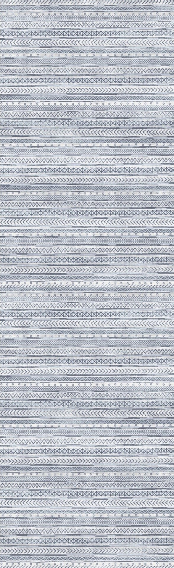 HomeRoots 20' Navy Blue Abstract Runner Rug - Handcrafted Turkish Design for Hallways & Entryways, Soft & Durable 2' x 20' 390063