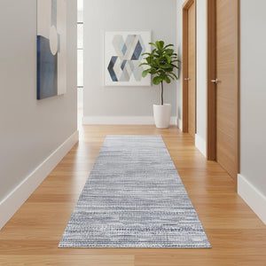 HomeRoots 20' Navy Blue Abstract Runner Rug - Handcrafted Turkish Design for Hallways & Entryways, Soft & Durable 2' x 20' 390063