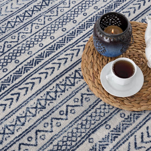 HomeRoots 20' Navy Blue Abstract Runner Rug - Handcrafted Turkish Design for Hallways & Entryways, Soft & Durable 2' x 20' 390063