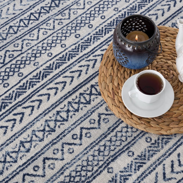 HomeRoots 20' Navy Blue Abstract Runner Rug - Handcrafted Turkish Design for Hallways & Entryways, Soft & Durable 2' x 20' 390063