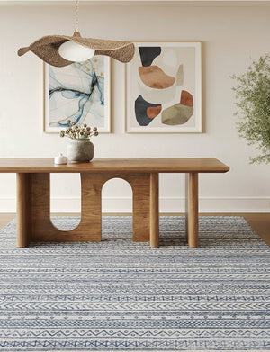 HomeRoots 20' Navy Blue Abstract Runner Rug - Handcrafted Turkish Design for Hallways & Entryways, Soft & Durable 5' x 8' 390071