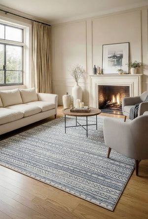 HomeRoots 20' Navy Blue Abstract Runner Rug - Handcrafted Turkish Design for Hallways & Entryways, Soft & Durable 5' x 8' 390071