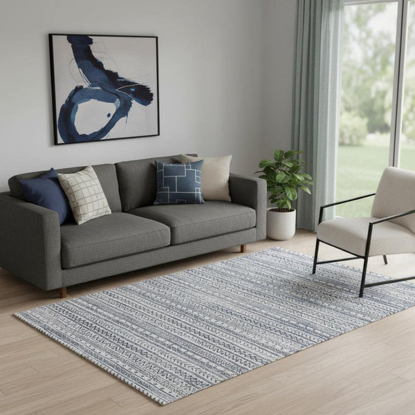 HomeRoots 20' Navy Blue Abstract Runner Rug - Handcrafted Turkish Design for Hallways & Entryways, Soft & Durable 5' x 8' 390071