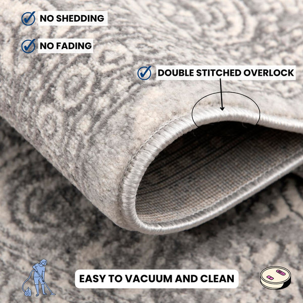 HomeRoots 2' Gray Distressed Medallion Runner Rug - Timeless Elegance for Hallways with Luxurious Comfort & Style 2' x 13' 390075