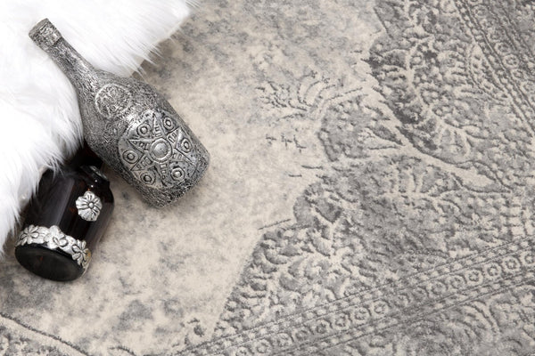 HomeRoots 2' Gray Distressed Medallion Runner Rug - Timeless Elegance for Hallways with Luxurious Comfort & Style 2' x 15' 390076