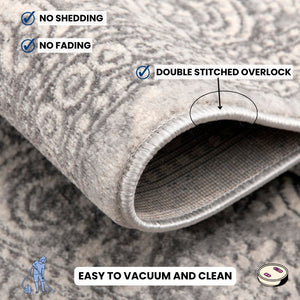 HomeRoots 2' Gray Distressed Medallion Runner Rug - Timeless Elegance for Hallways with Luxurious Comfort & Style 2' x 20' 390078