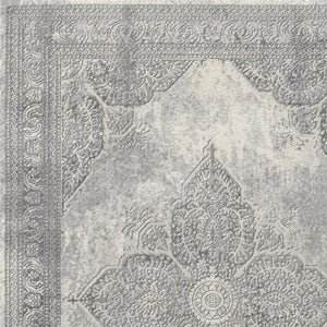 HomeRoots 2' Gray Distressed Medallion Runner Rug - Timeless Elegance for Hallways with Luxurious Comfort & Style 5' x 8' 390086