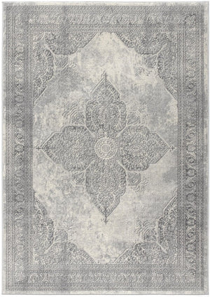 HomeRoots 2' Gray Distressed Medallion Runner Rug - Timeless Elegance for Hallways with Luxurious Comfort & Style 5' x 8' 390086