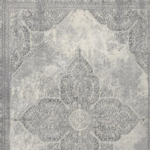 HomeRoots 2' Gray Distressed Medallion Runner Rug - Timeless Elegance for Hallways with Luxurious Comfort & Style 8' x 11' 390087