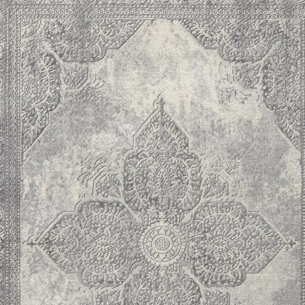 HomeRoots 2' Gray Distressed Medallion Runner Rug - Timeless Elegance for Hallways with Luxurious Comfort & Style 8' x 11' 390087