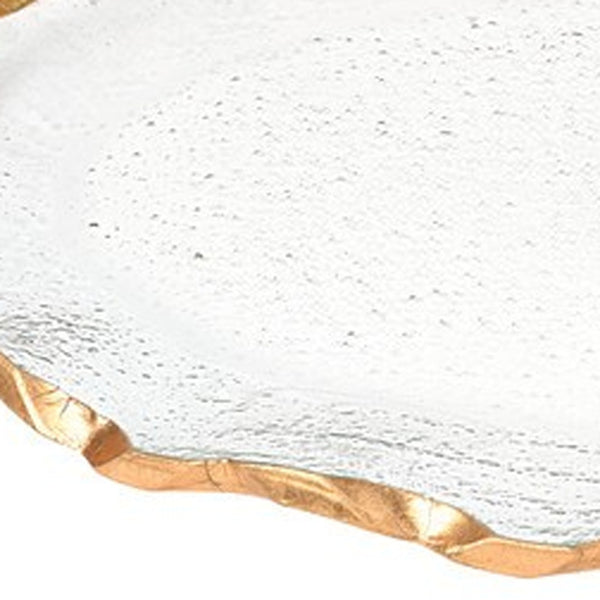 Homeroots 14" Clear Bubble Glass Scalloped Gold Rim Oval Platter   390090