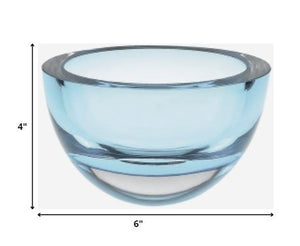 Homeroots Aqua Blue Mouth Blown Polish Crystal Thick Walled Bowl   390091