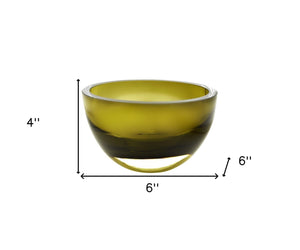 Homeroots 6" Moss Green Mouth Blown Crystal Thick Walled Bowl   390092