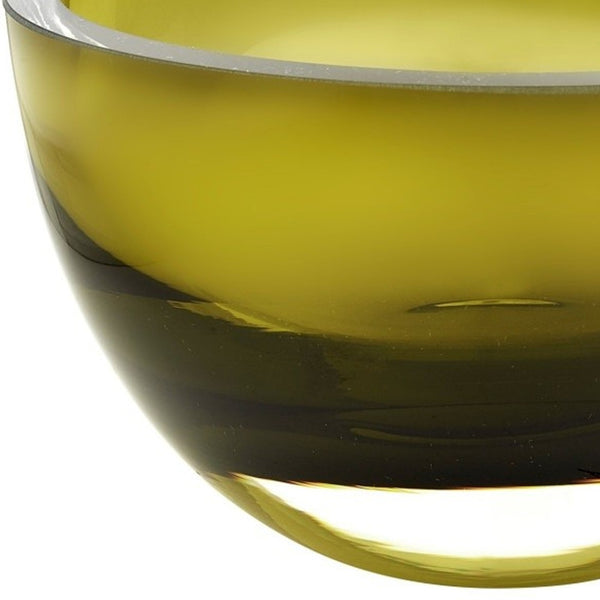 Homeroots 6" Moss Green Mouth Blown Crystal Thick Walled Bowl   390092