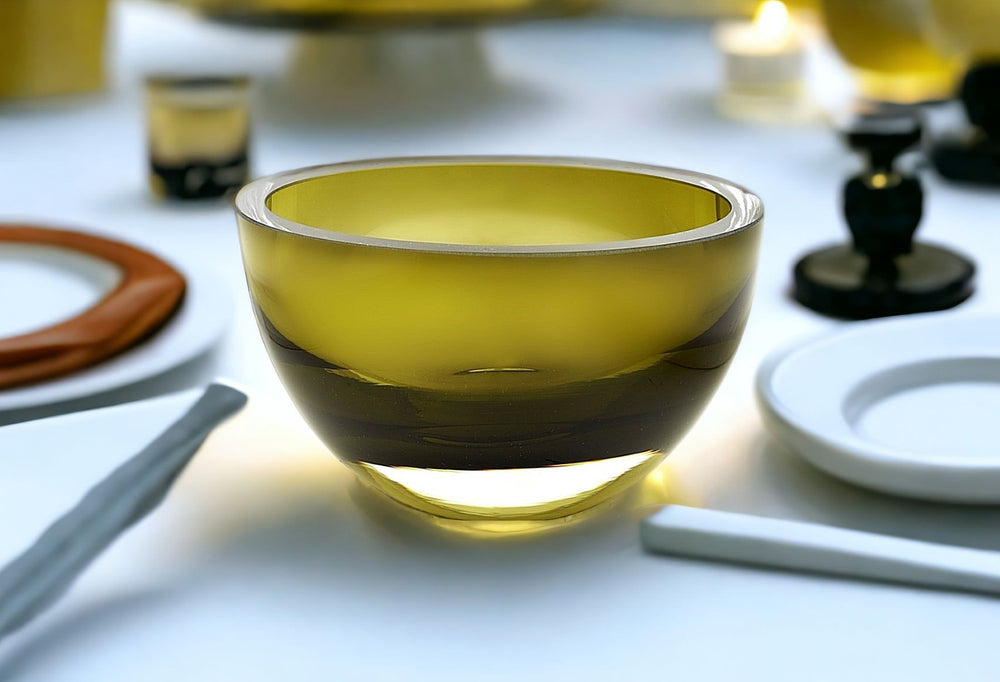 HomeRoots 6" Moss Green Mouth-Blown Crystal Bowl – Handcrafted Thick-Walled Art for Tabletop Elegance & Gifting 390092