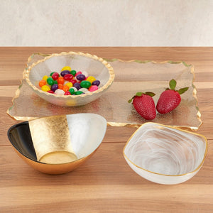 Homeroots 14" Clear And Gold Bubble Glass Scalloped Rim Rectangular Tray   390098