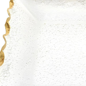 Homeroots 14" Clear And Gold Bubble Glass Scalloped Rim Rectangular Tray   390098