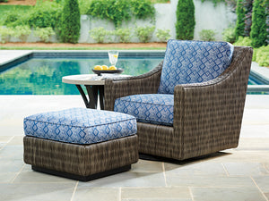 Lexington Tommy Bahama Outdoor 3900-44-40 Ottoman: Cypress Point Ocean Terrace With All-weather Wicker & Contemporary Weatherstone Top Driftwood Wood 3900-44-40
