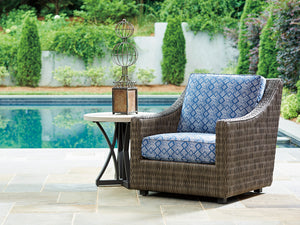 Lexington Tommy Bahama Outdoor 3900-951 Cypress Point Ocean Terrace Side Table With Weatherstone Top & Woven Wicker Design Driftwood Wood 3900-951