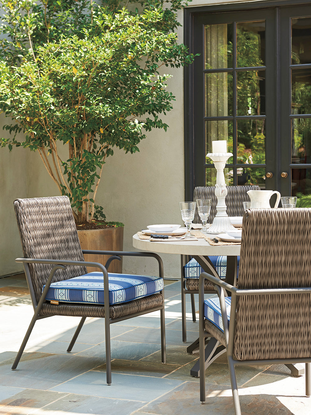 Lexington Tommy Bahama Outdoor 3900-14-40 Cypress Point Ocean Terrace Small Dining Chair - Elegant All-weather Wicker Design Driftwood Wood 3900-14-40