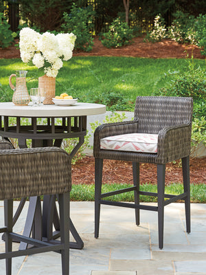 Lexington Tommy Bahama Outdoor 3900-873 Stylish High/Low Bistro Table With Durable Weatherstone Top And Elegant Woven Wicker Design Driftwood Wood 3900-873