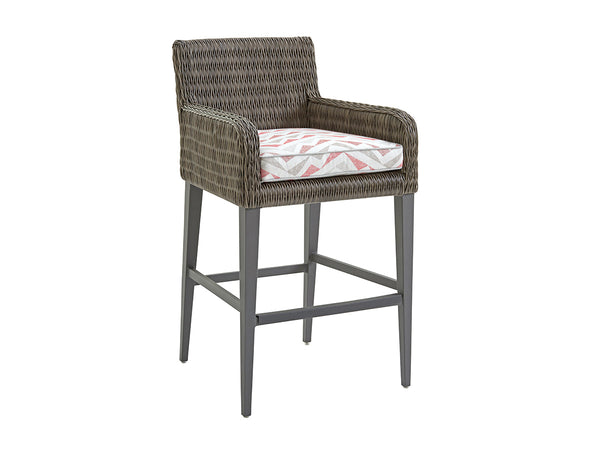 Lexington Tommy Bahama Outdoor 3900-16-40 Cypress Point Ocean Terrace Bar Stool - Stylish All-weather Wicker & Aluminum Frame Design Driftwood Wood 3900-16-40