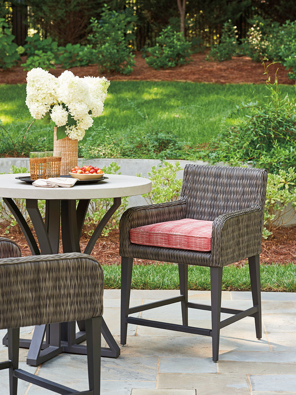 Lexington Tommy Bahama Outdoor 3900-873 Stylish High/Low Bistro Table With Durable Weatherstone Top And Elegant Woven Wicker Design Driftwood Wood 3900-873