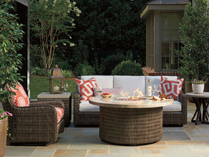 Lexington Tommy Bahama Outdoor 3900-951 Cypress Point Ocean Terrace Side Table With Weatherstone Top & Woven Wicker Design Driftwood Wood 3900-951