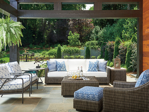 Lexington Tommy Bahama Outdoor 3900-957 Stylish Square End Table With Driftwood Gray Wicker And Elegant Weatherstone Top Design Driftwood Wood 3900-957