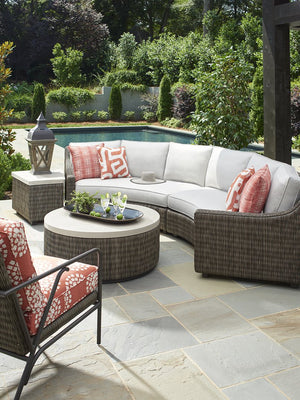 Lexington Tommy Bahama Outdoor 3900-950 Accent Table - Stylish All-weather Wicker With Weatherstone Top For Elegant Outdoor Spaces Driftwood Wood 3900-950