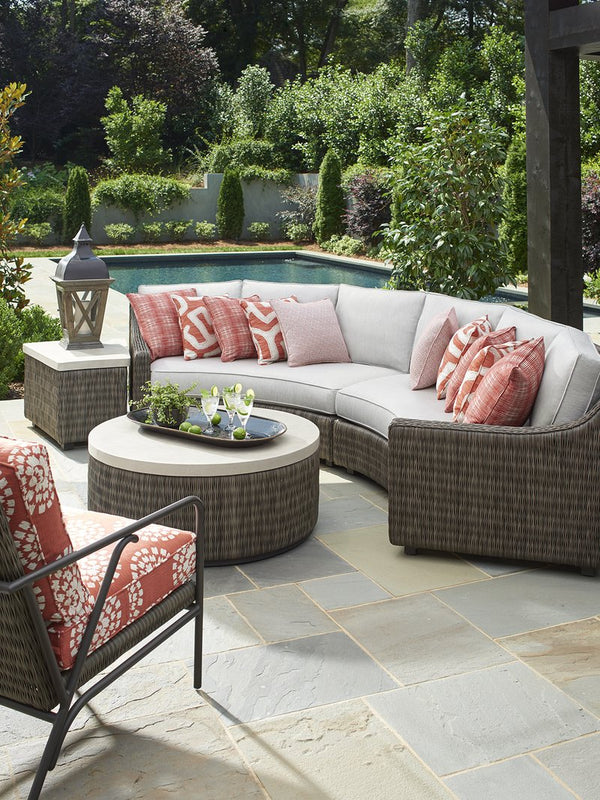 Lexington Tommy Bahama Outdoor 3900-950 Accent Table - Stylish All-weather Wicker With Weatherstone Top For Elegant Outdoor Spaces Driftwood Wood 3900-950